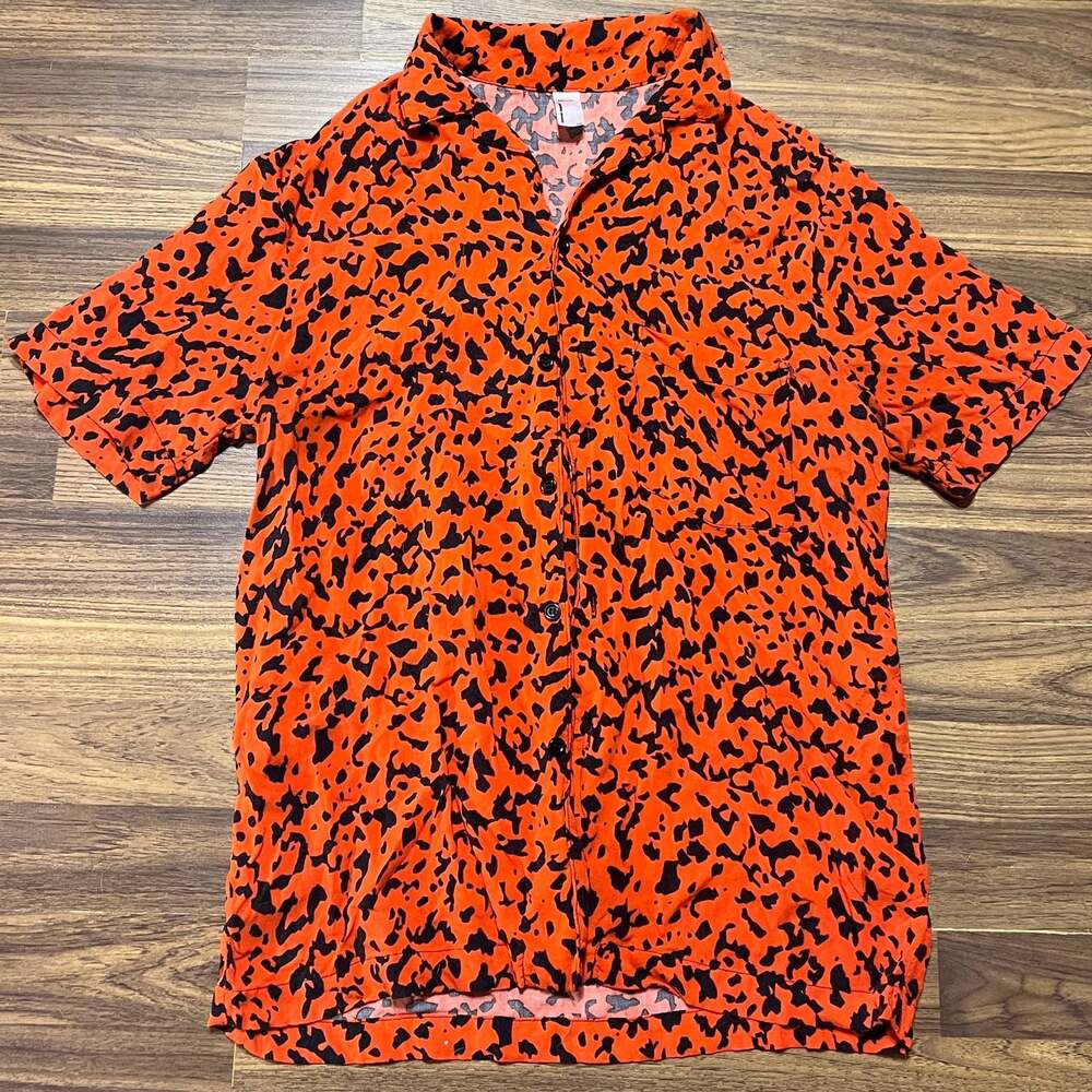 American Apparel Women's Orange and Black Cheetah Animal Print Short Sleeve Butt